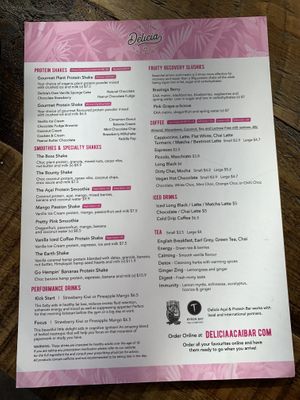Menu at Delicia Acai + Protein Bar in Adelaide
