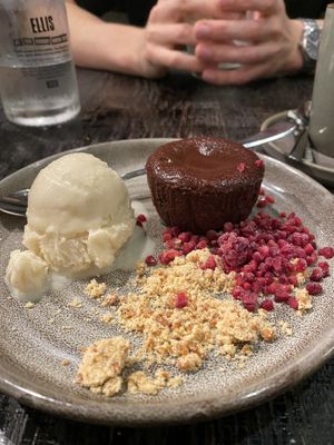 Vegan chocolate lava cake  at Ellis Gourmet Burger in Bruges