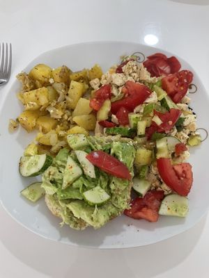 Potatoes, avocado, cucumbers and tomatoes from the market   at Central Farm Market in Budva