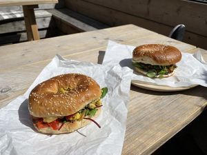 Tofu scramble and vegan cream cheese bagels  at Quench in The Hague
