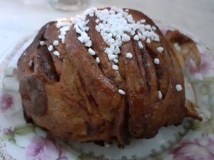 Cinnamon bun at Open New Doors in Mjolby