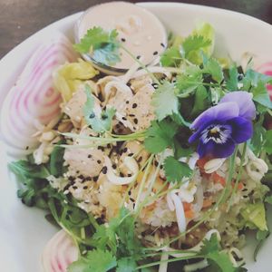 Asian bowl with sprouts tofu and more at Open New Doors in Mjolby