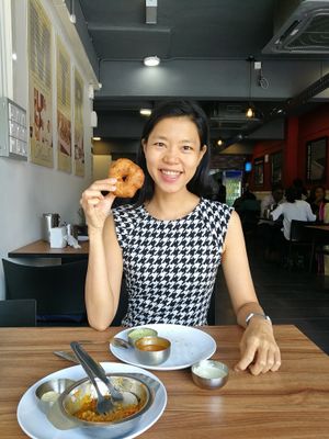 Uddin Vada - Fried lentil doughnut served with sambar & chutney
 at MTR Malaysia in Kuala Lumpur