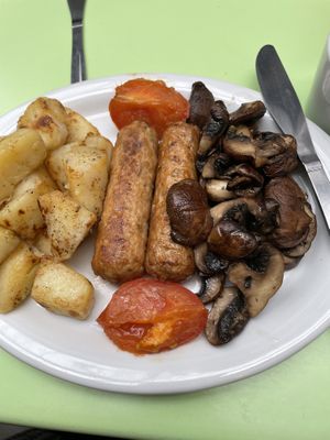 Vegan breakfast with mushrooms   at Crumbs Kitchen in Cardiff