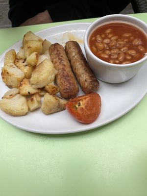 Vegan mushrooms with beans  at Crumbs Kitchen in Cardiff