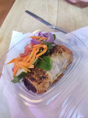 Delicious sausage roll at Crumbs Kitchen in Cardiff