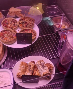 Med tart, sausage rolls at Crumbs Kitchen in Cardiff