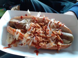 Curry wurst 🤩 at Hive Coffee Company in Jarrow