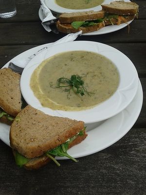 Cauliflower, cannellini bean and parsley soup  at Hive Coffee Company in Jarrow
