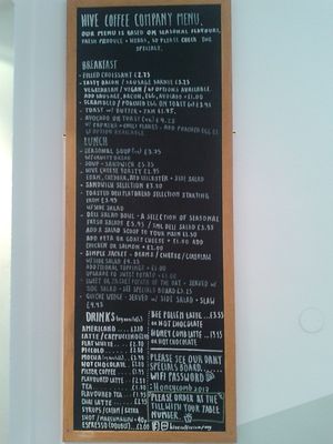 Menu at Hive Coffee Company in Jarrow