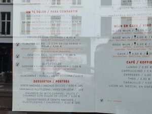 menu: the NON-vegan options are indicated ;-) at Taco Santo in Ghent