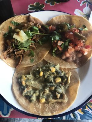 Three of the vegan tacos.  at Taco Santo in Ghent