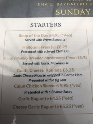 Veo= vegan options   at Baydale Beck Inn in Darlington