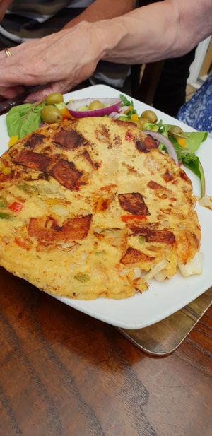 Vegan Spanish omelette with salad at Baydale Beck Inn in Darlington