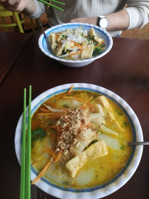 Laksa and ginger pho at Hanh Phuc - Vegetarian Restaurant in Surry Hills