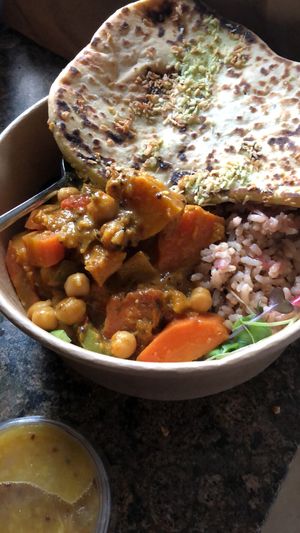Curry, rice, chutney, Nan   at Leafy Greens & Co in Warrenpoint