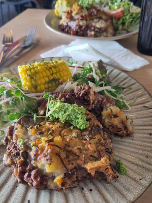 Lentil pie, salad, sweet corn and coleslaw (vegan), for £12 at Leafy Greens & Co in Warrenpoint