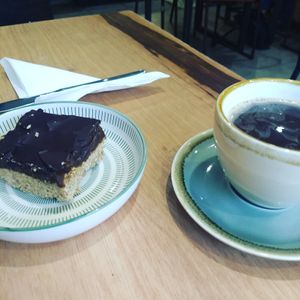 Vegan caramel square n coffee at Leafy Greens & Co in Warrenpoint