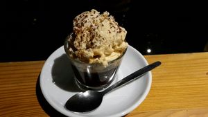 Vegan brownie with vegan toffee ice-cream ♡ at Grill 69 in Dortmund