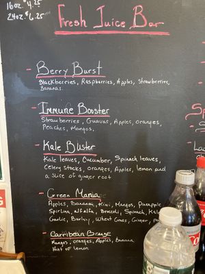Juice bar menu  at JT's Creamery and Cafe in Liverpool