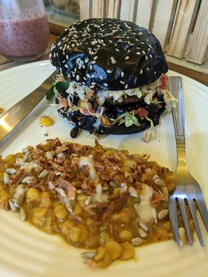 Charcoal burger at The Sunshine Food Co in Cape Town