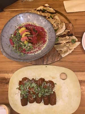 Entradas: Houmous + tofu snacks  at KAIME in Medellin