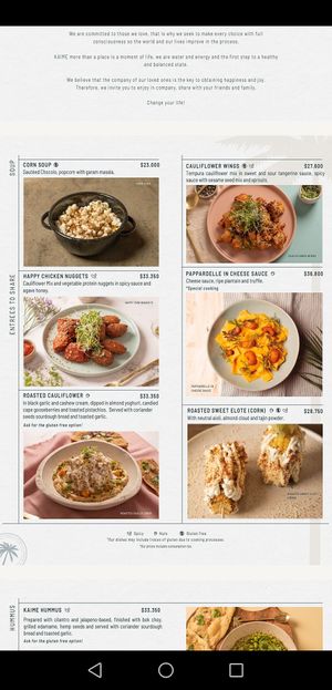 Menu at KAIME in Medellin