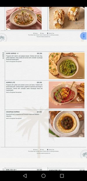 Menu at KAIME in Medellin