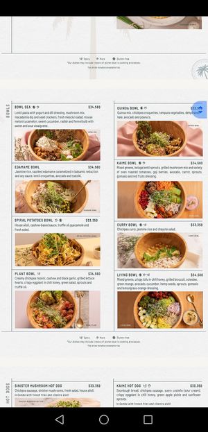 Menu at KAIME in Medellin