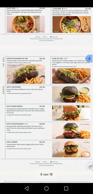 Menu at KAIME in Medellin