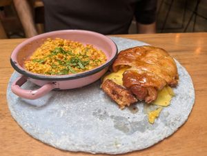 Breakfast croissant with tofu at KAIME in Medellin