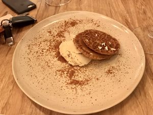 Oblea con arequipe vegano y helado de coco at KAIME in Medellin