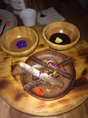 Churros with chocolate and caramel dip at KAIME in Medellin