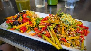 Salad on dense bread at NektaR in Crete