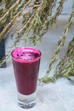 Beetroot-ginger-carrot-apple shot with a a splash of lemon juice. known as the athlete's shot! at NektaR in Crete