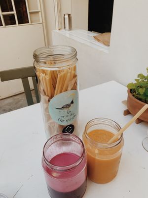 Pasta straws! So cool!  at NektaR in Crete