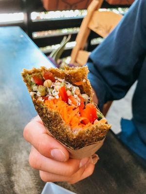 Raw wrap with sprouted raw hummus. at NektaR in Crete