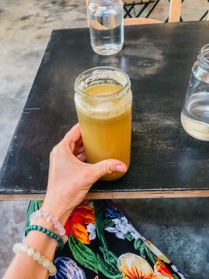 Organic, fresh-pressed juice. Just delicious! I chose grapes, red apple, cucumber and ginger.  at NektaR in Crete