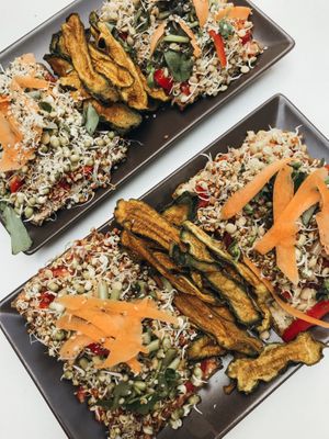 Open sandwishes with lots of organic sprouts! So so delicious with the sprouts!  at NektaR in Crete