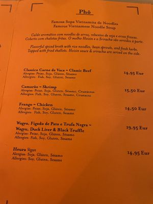 Menu   at Boa-Bao in Lisbon