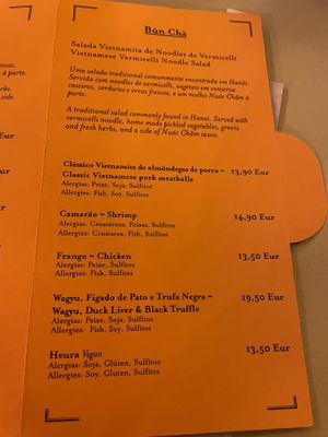 Menu  at Boa-Bao in Lisbon