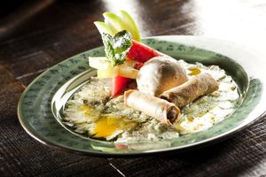 Pineapple Carpaccio, Chocolate Loempia and Vanilla Ice Cream at Boa-Bao in Lisbon