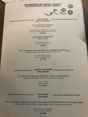 Menu  at Boa-Bao in Lisbon