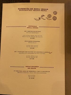 Menu Vegano  at Boa-Bao in Lisbon