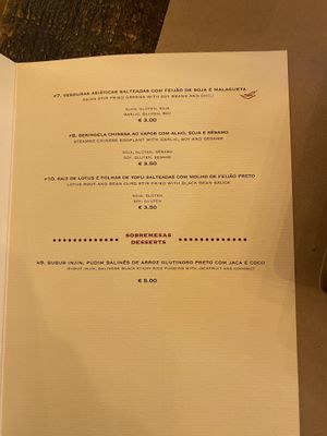 Menu Vegano at Boa-Bao in Lisbon