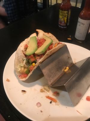 vegan farm tacos, i think it could use more flavor, but hubby doesn’t, he thinks they’re delicious  at Farm Provisions in Prescott