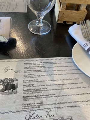 Vegan menu 8/20/22  at Farm Provisions in Prescott