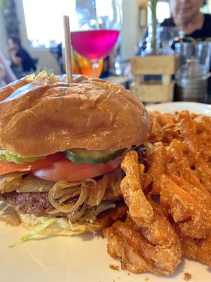 Beyond burger with sweet potato fries - delicious  at Farm Provisions in Prescott