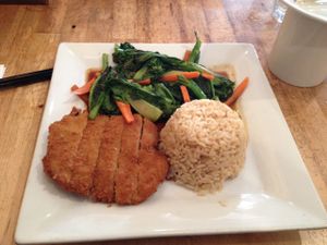 Chinese broccoli and crispy beaded soy filet at Green Elephant Vegetarian Bistro in Portland