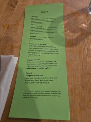 The day's specials at Green Elephant Vegetarian Bistro in Portland